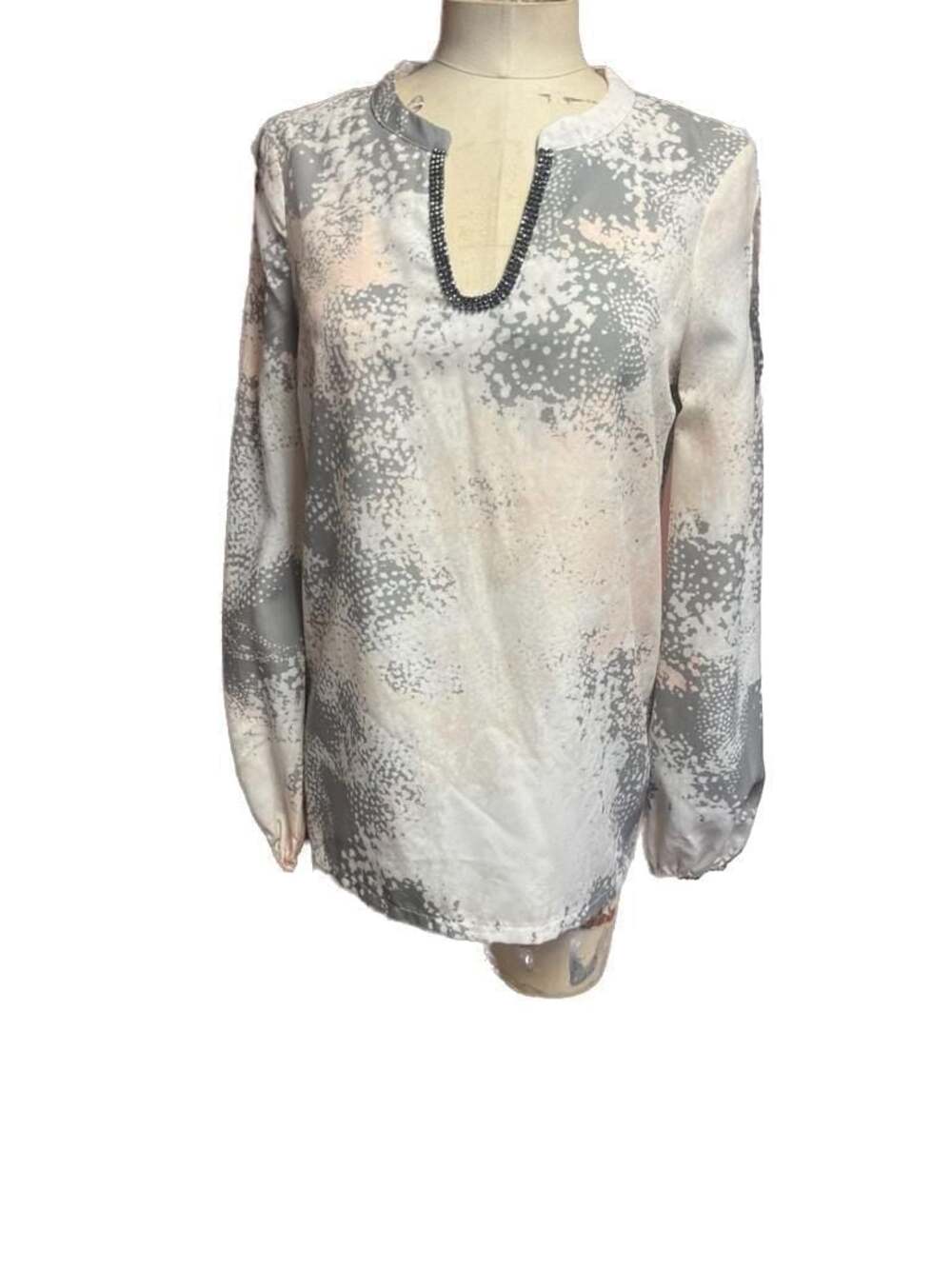 Juicy Couture Embellished Cold Shoulder Abstract Print Blouse